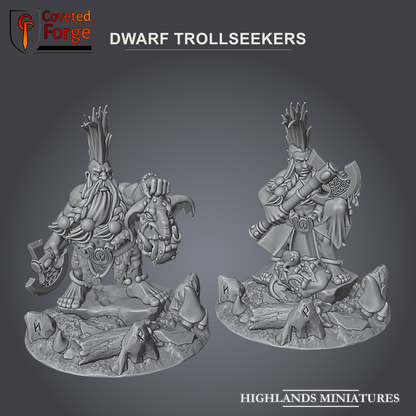Dwarf Trollseekers, male and female slayers on scenic bases