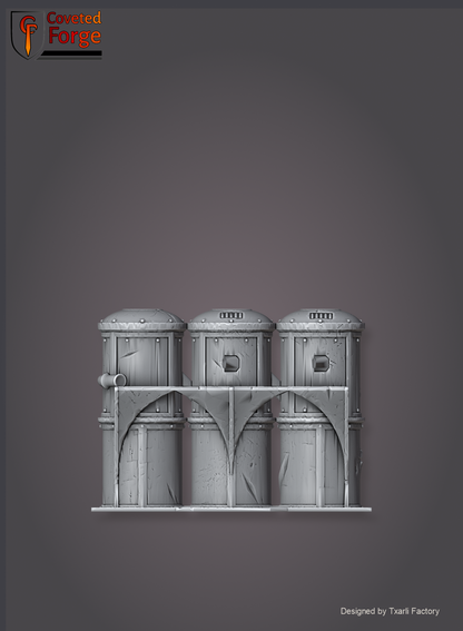 Industrial Sector triple silo bank, Txarli Factory sci-fi terrain.