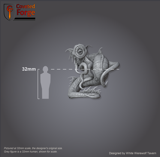 Scale reference: Abyssal Tyrant at 32mm scale beside a 32mm human silhouette