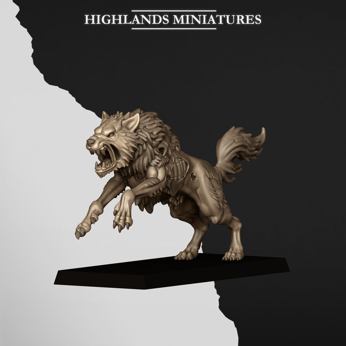 Undead Wolves, Wolf 1, three-quarter view, Highlands Miniatures render
