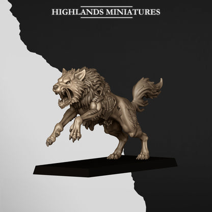 Undead Wolves, Wolf 1, three-quarter view, Highlands Miniatures render