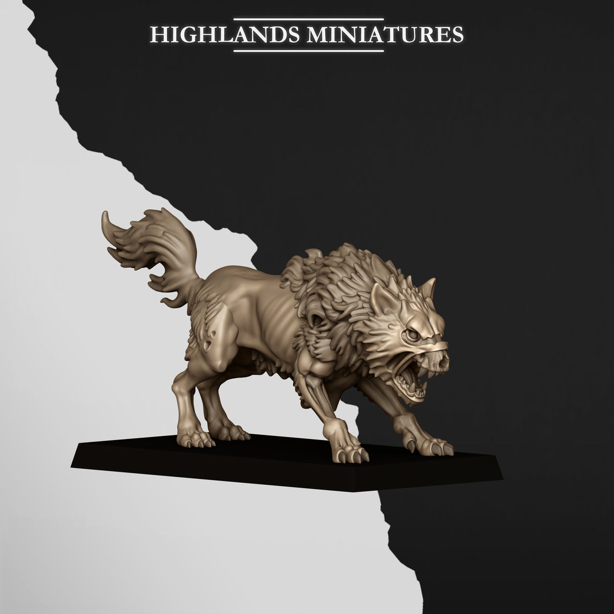 Undead Wolves, Wolf 2, three-quarter view, Highlands Miniatures render
