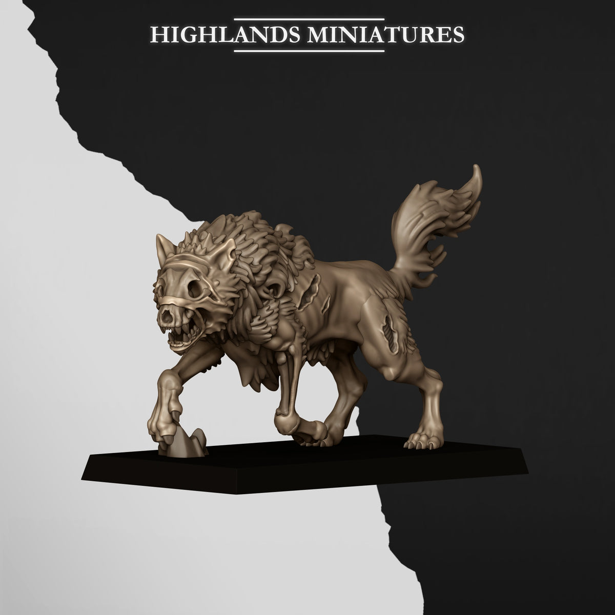 Undead Wolves, Wolf 3, front three-quarter view, Highlands Miniatures render