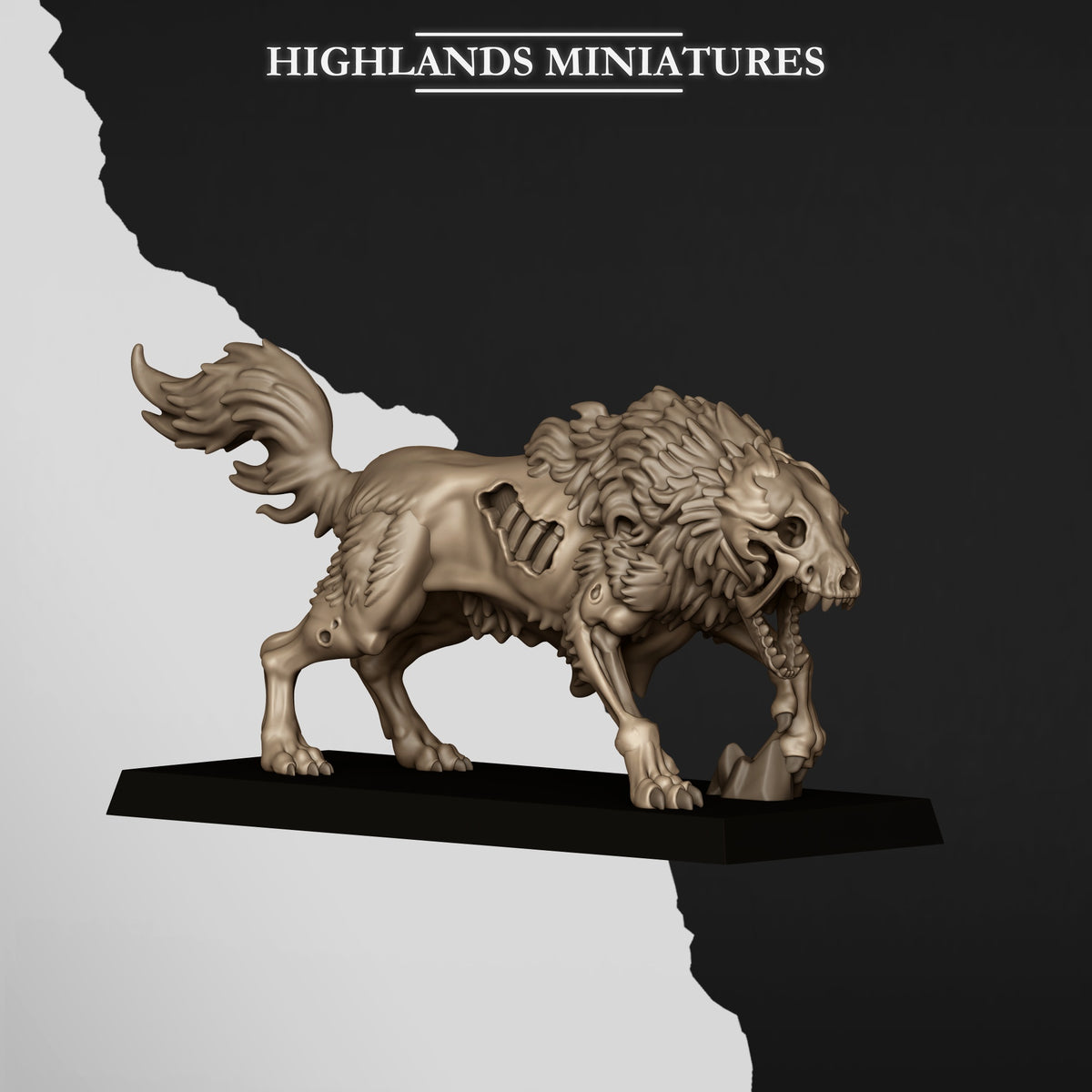 Undead Wolves, Wolf 4, side view, Highlands Miniatures render