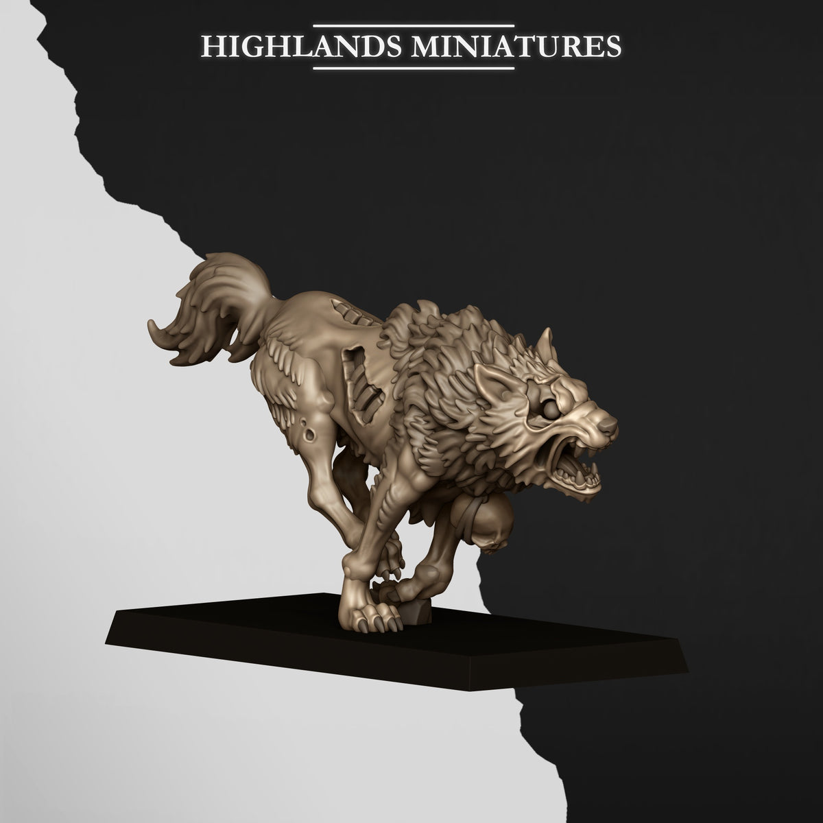 Undead Wolves, Wolf 5, three-quarter view, Highlands Miniatures render