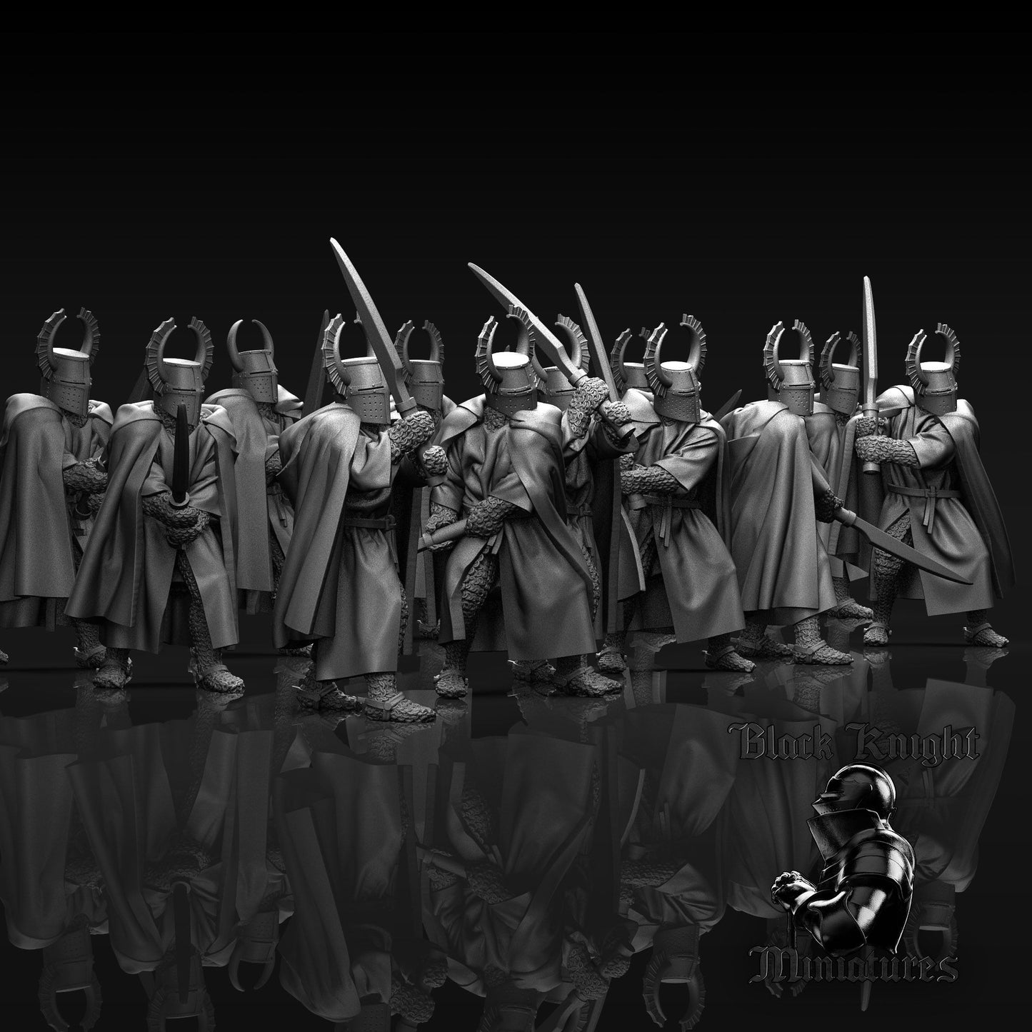 Teutonic Knights with Winged Greathelm and Faussart - Black Knight Miniatures