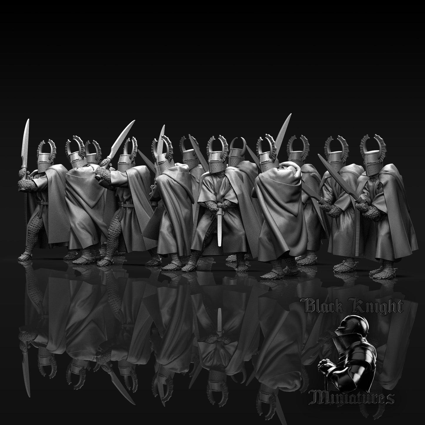 Teutonic Knights with Winged Greathelm and Faussart - Black Knight Miniatures