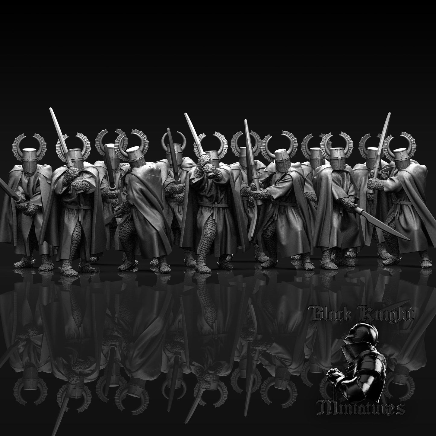 Teutonic Knights with Winged Greathelm and Faussart - Black Knight Miniatures