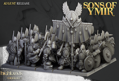 Dwarf Veterans regiment with hand weapons and two-handed blades