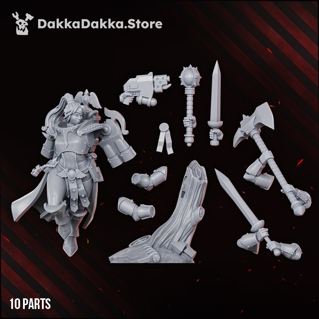 Victoria the Bronze Falconess parts layout, ten parts, Dakka Dakka Store render