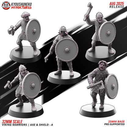 Viking Warriors with Axe and Shield, five sculpts of set A, designer render by Kyoushuneko Miniatures.