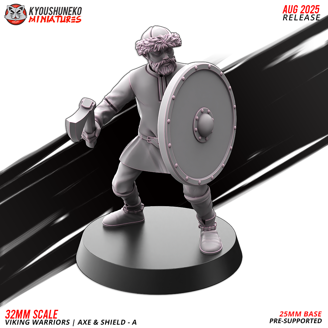 Viking Warriors with Axe and Shield Model 1, designer render by Kyoushuneko Miniatures.