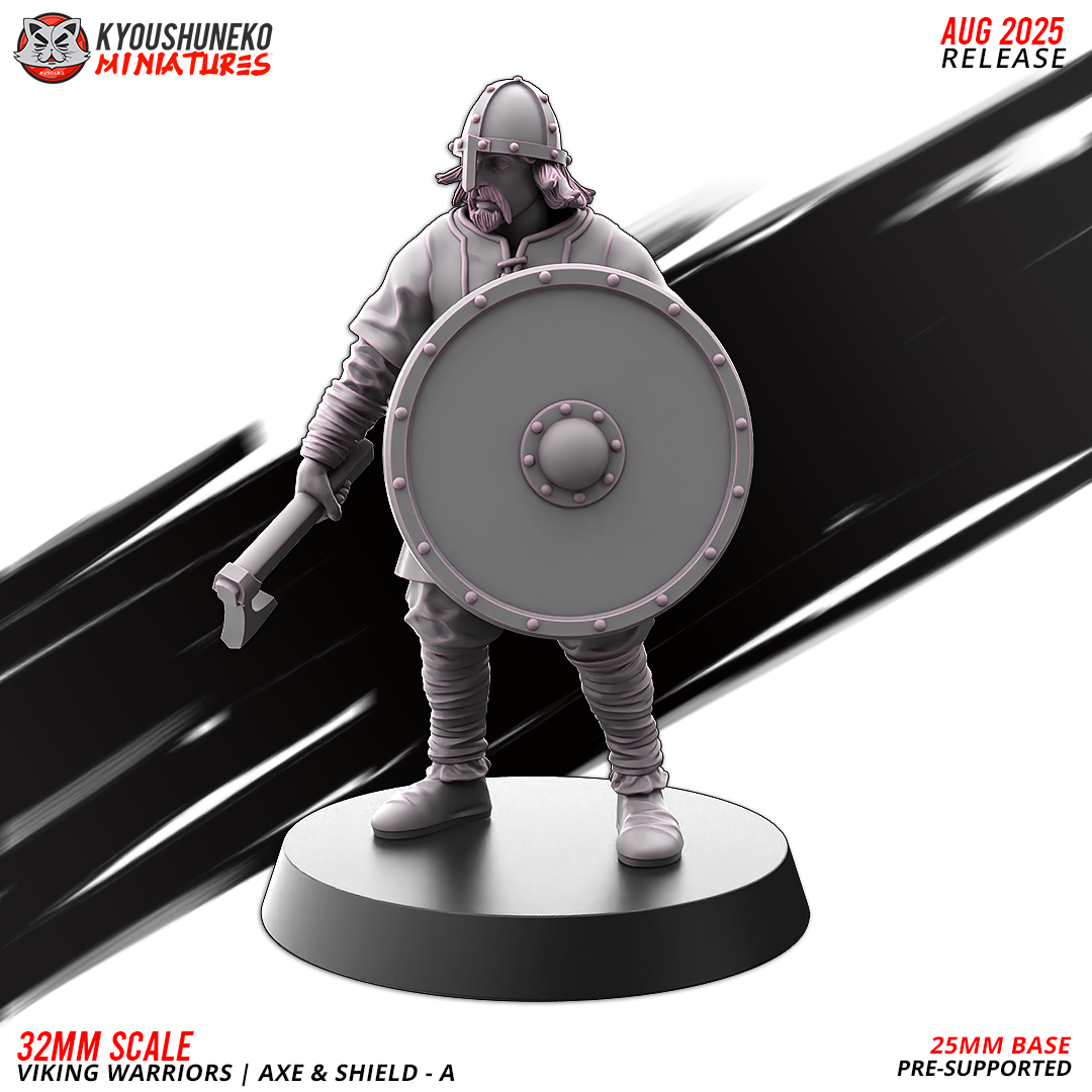 Viking Warriors with Axe and Shield Model 2, designer render by Kyoushuneko Miniatures.