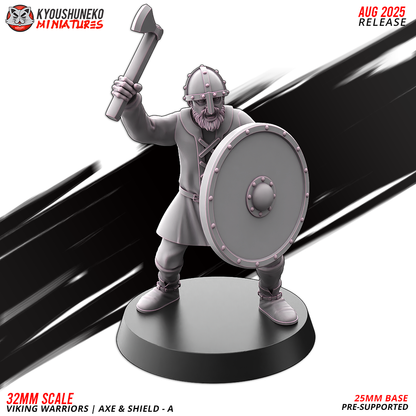 Viking Warriors with Axe and Shield Model 3, designer render by Kyoushuneko Miniatures.