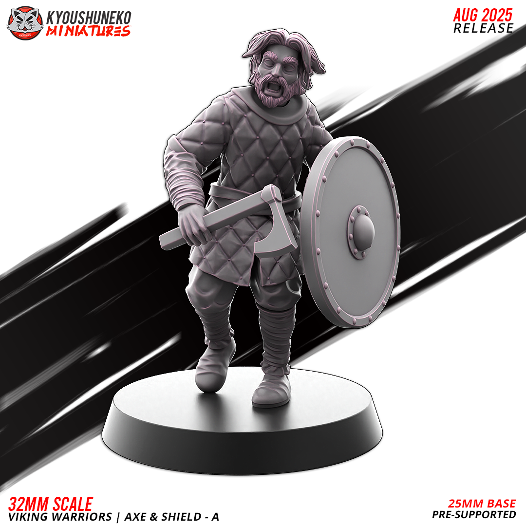 Viking Warriors with Axe and Shield Model 5, designer render by Kyoushuneko Miniatures.