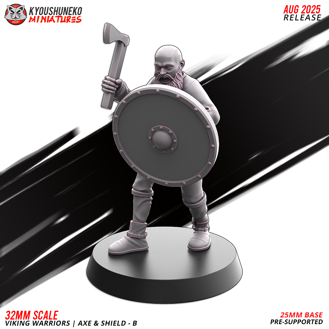 Viking Warriors with Axe and Shield Model 6, designer render by Kyoushuneko Miniatures.