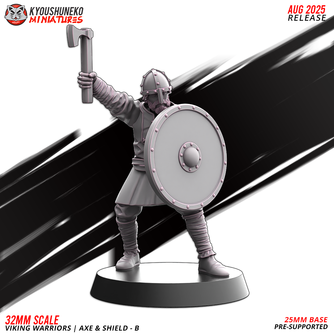 Viking Warriors with Axe and Shield Model 7, designer render by Kyoushuneko Miniatures.