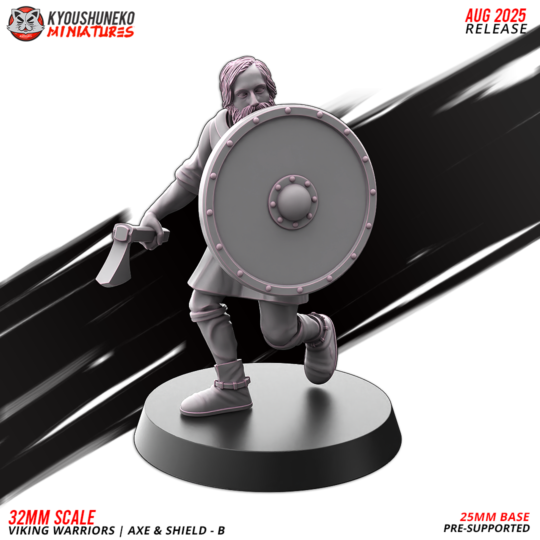 Viking Warriors with Axe and Shield Model 8, designer render by Kyoushuneko Miniatures.