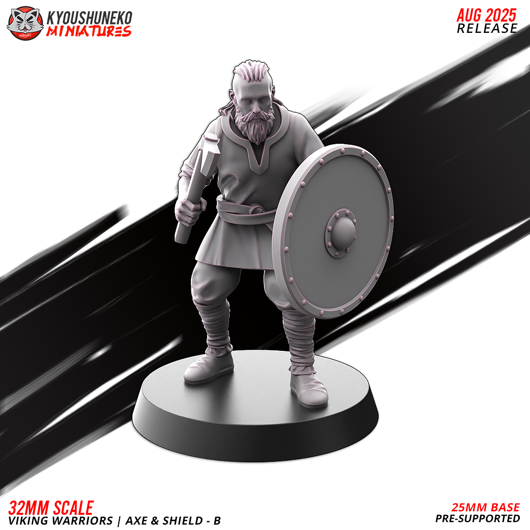 Viking Warriors with Axe and Shield Model 9, designer render by Kyoushuneko Miniatures.