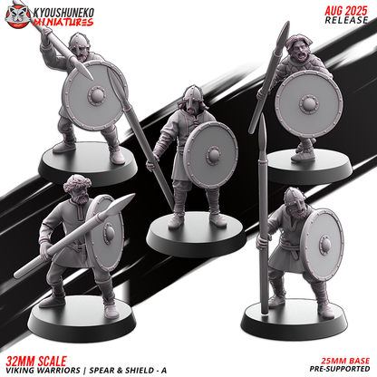 Viking Warriors with Spear and Shield, five sculpts of set A, designer render by Kyoushuneko Miniatures.