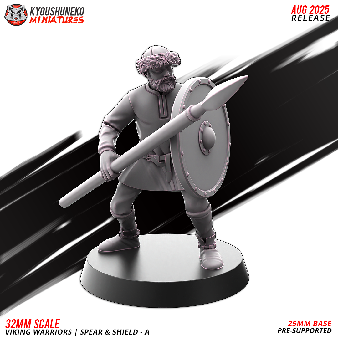 Viking Warriors with Spear and Shield Model 1, designer render by Kyoushuneko Miniatures.