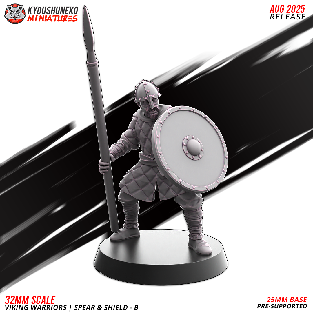 Viking Warriors with Spear and Shield Model 10, designer render by Kyoushuneko Miniatures.