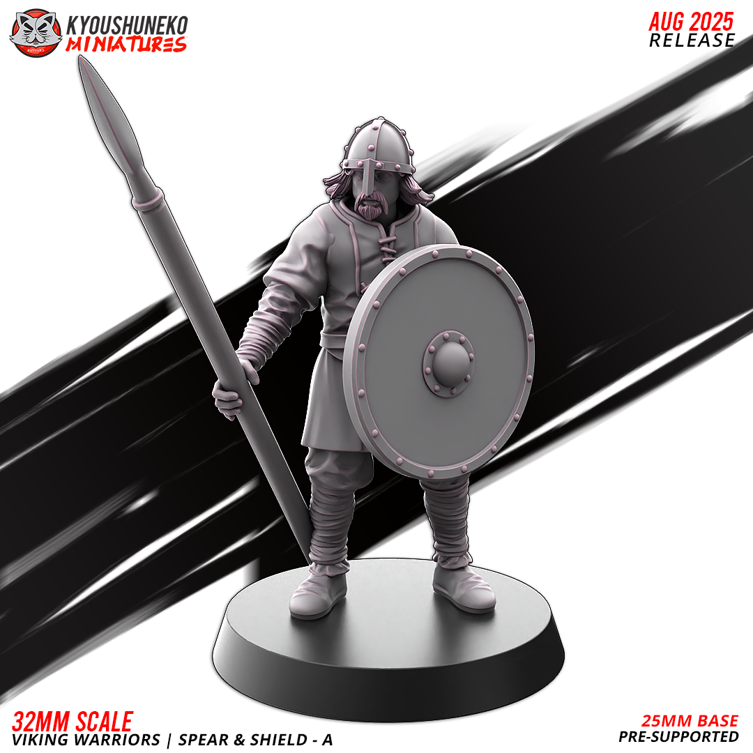 Viking Warriors with Spear and Shield Model 2, designer render by Kyoushuneko Miniatures.