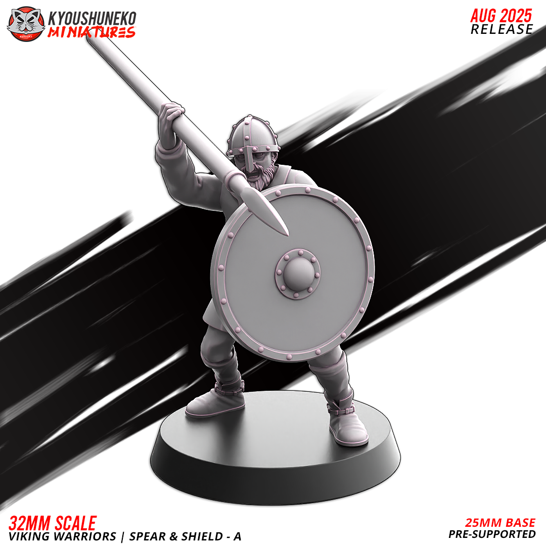 Viking Warriors with Spear and Shield Model 3, designer render by Kyoushuneko Miniatures.