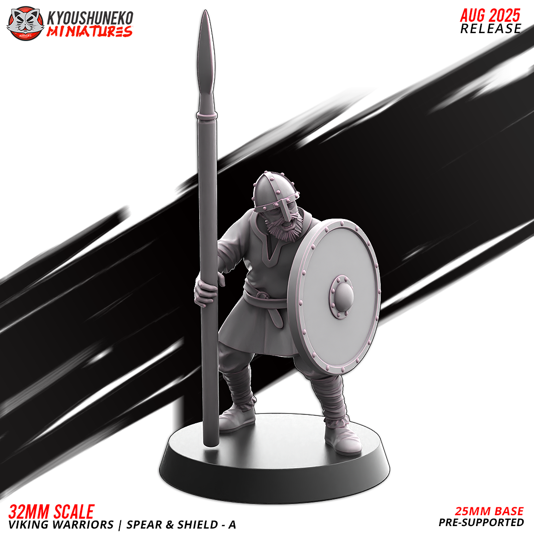 Viking Warriors with Spear and Shield Model 4, designer render by Kyoushuneko Miniatures.