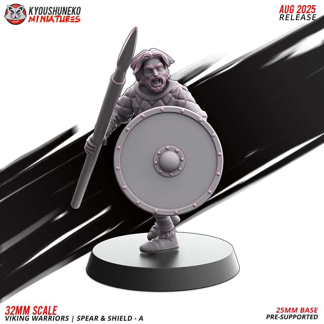 Viking Warriors with Spear and Shield Model 5, designer render by Kyoushuneko Miniatures.