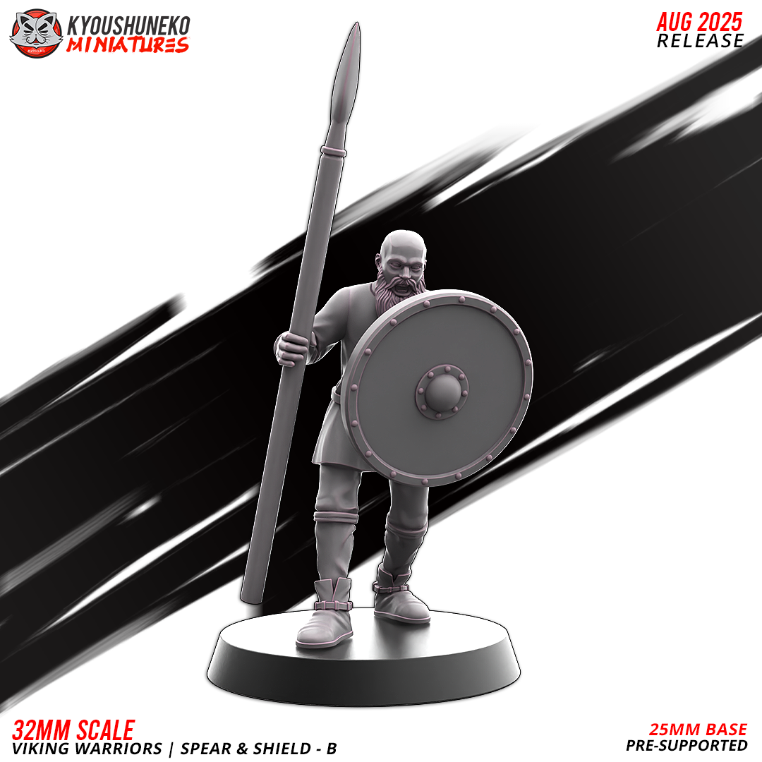 Viking Warriors with Spear and Shield Model 6, designer render by Kyoushuneko Miniatures.