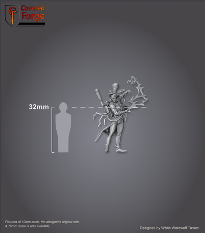 Scale reference: Voltaire Vox at 32mm scale beside a 32mm human silhouette