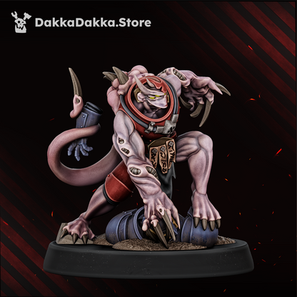 Vortex-Blessed Model 2, clawed mutant on a barrel and rubble base, Dakka Dakka Store render