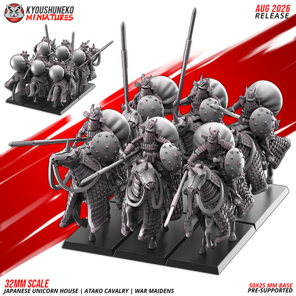 Atako Cavalry War Maidens ranked as a unit of six on 50 x 25 mm bases at 32mm, by Kyoushuneko.