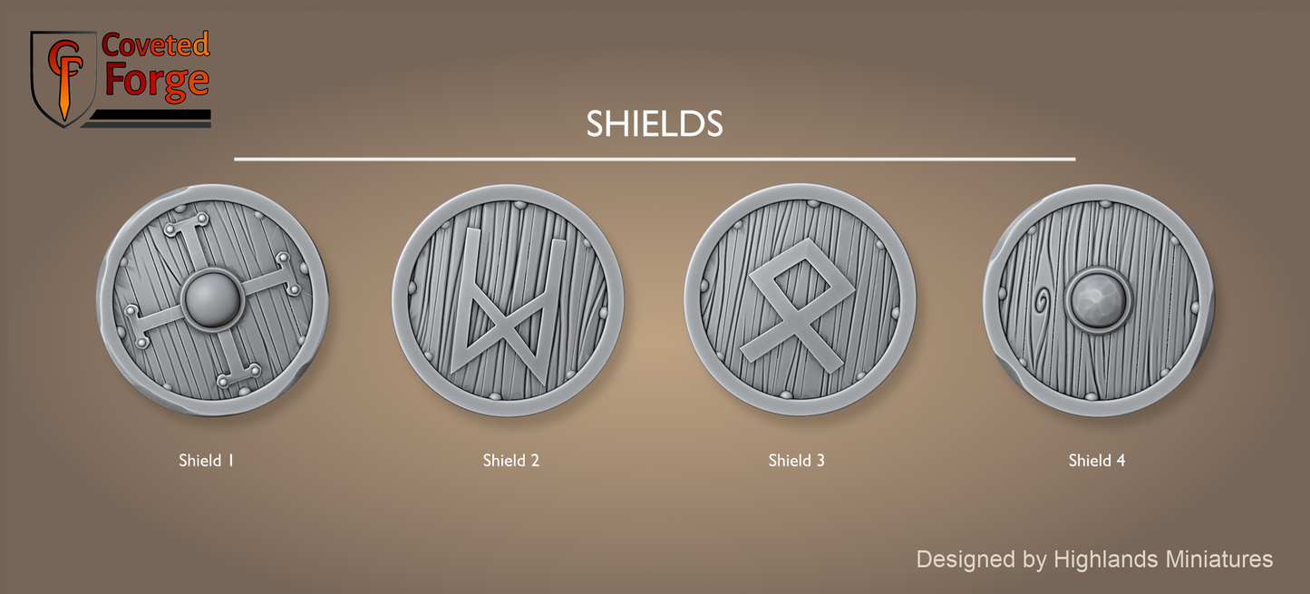Dwarf warrior shield designs, Shield 1 through Shield 4