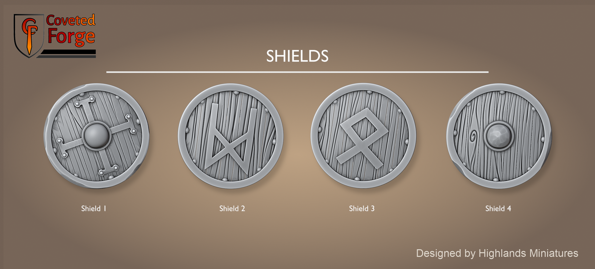 Dwarf warrior shield designs, Shield 1 through Shield 4