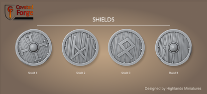Dwarf warrior shield designs, Shield 1 through Shield 4