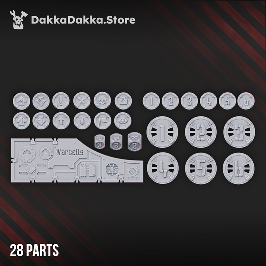 Warcells 2 sci-fi token, dice and marker set, twenty-eight 3D printed game pieces by Dakka Dakka Store