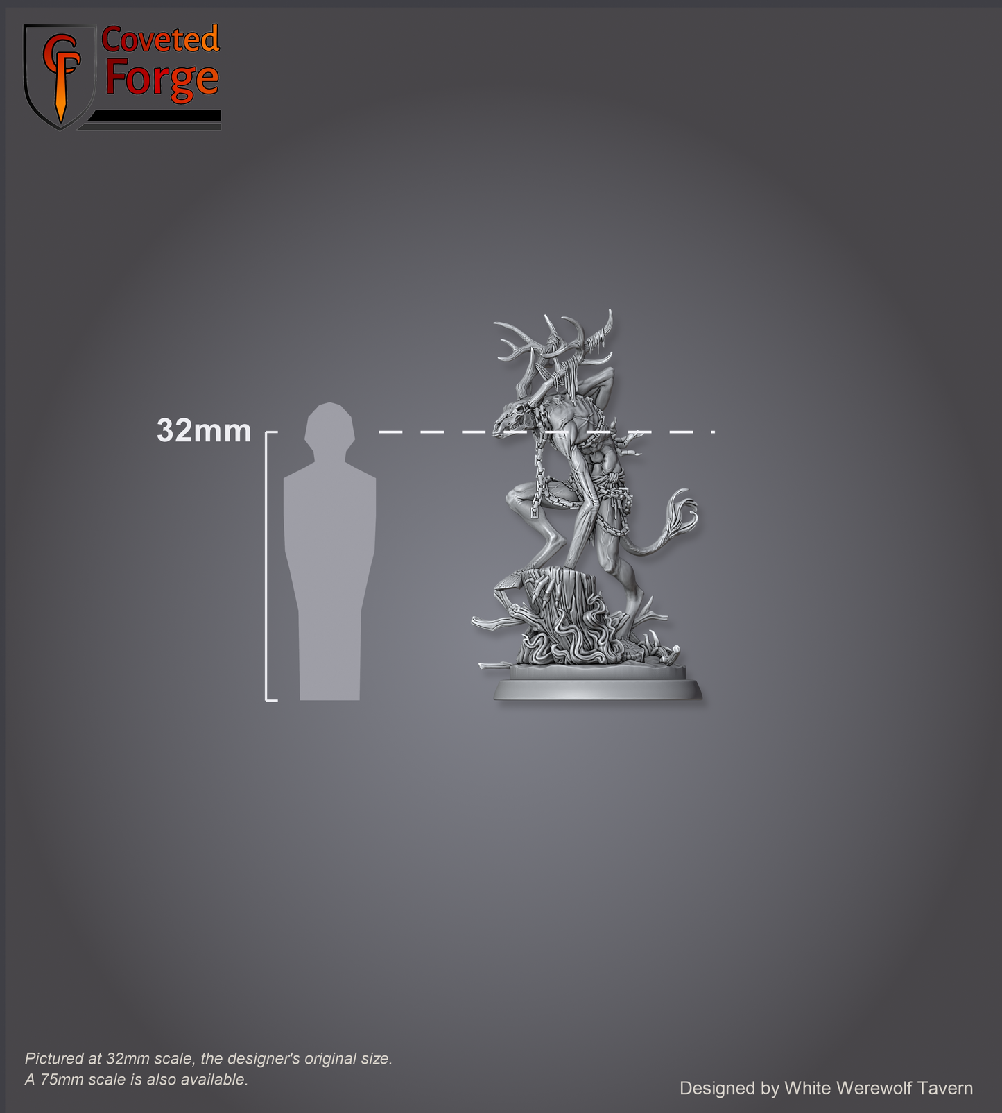 Scale reference: Wendigo at 32mm scale beside a 32mm human silhouette