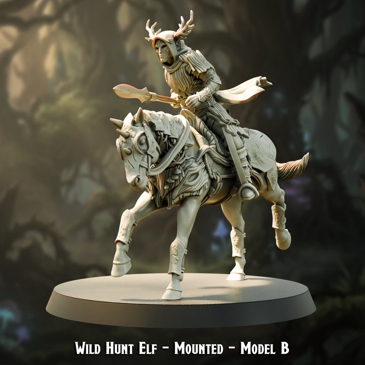 Wild Hunt Elf Mounted Model B, spear levelled, The Printing Goes Ever On render