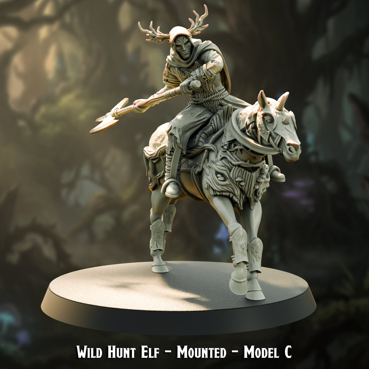 Wild Hunt Elf Mounted Model C, poleaxe, The Printing Goes Ever On render
