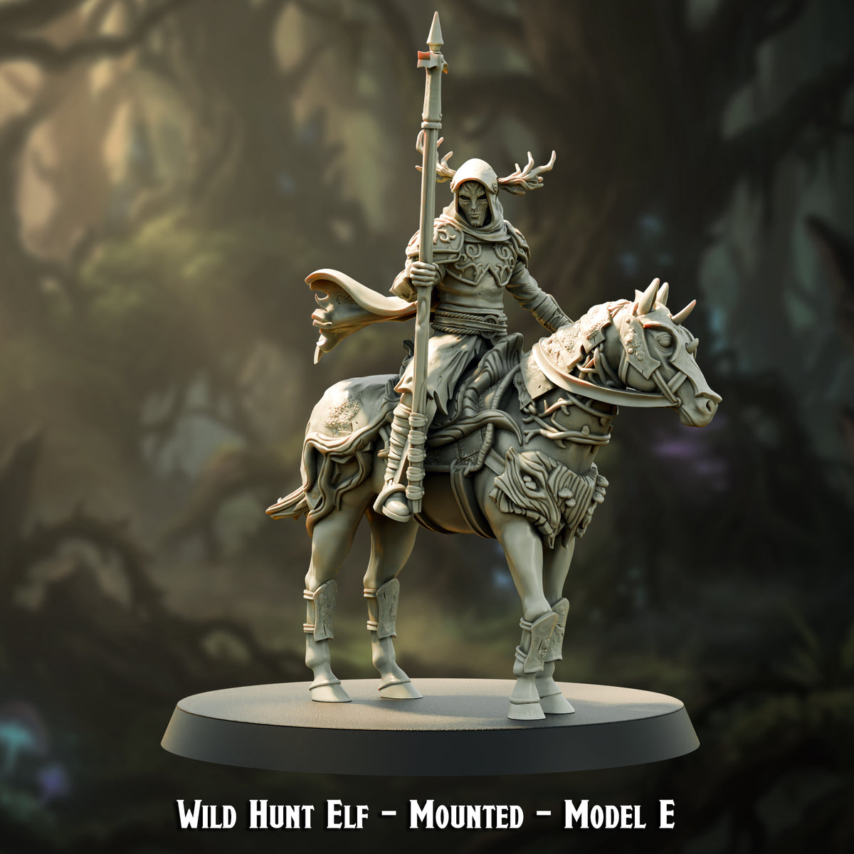 Wild Hunt Elf Mounted Model E, lance held upright, The Printing Goes Ever On render