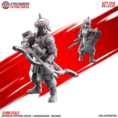 Windrunner archer, one of the eight sculpts, front and rear views, designer render by Kyoushuneko Miniatures.