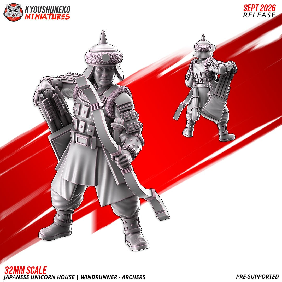 Windrunner archer, one of the eight sculpts, front and rear views, designer render by Kyoushuneko Miniatures.
