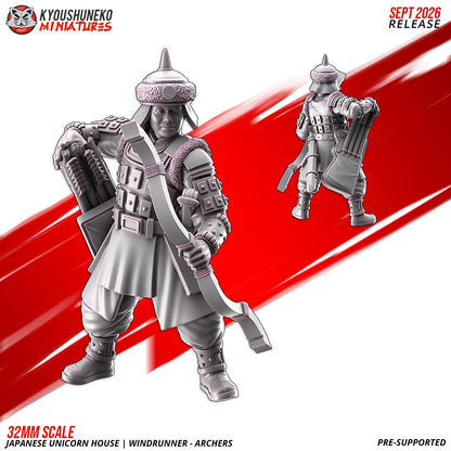 Windrunner archer, one of the eight sculpts, front and rear views, designer render by Kyoushuneko Miniatures.