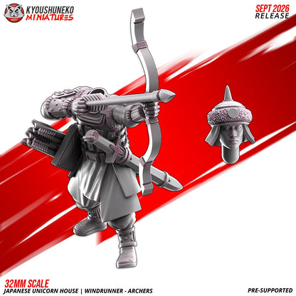 Windrunner archer, one of the eight sculpts, front and rear views, designer render by Kyoushuneko Miniatures.