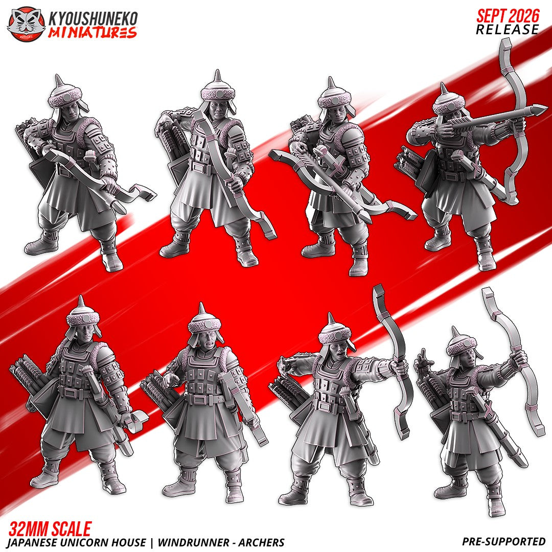 Windrunner Archers, all eight sculpts in two rows, designer render by Kyoushuneko Miniatures.