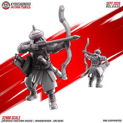 Windrunner archer, one of the eight sculpts, front and rear views, designer render by Kyoushuneko Miniatures.