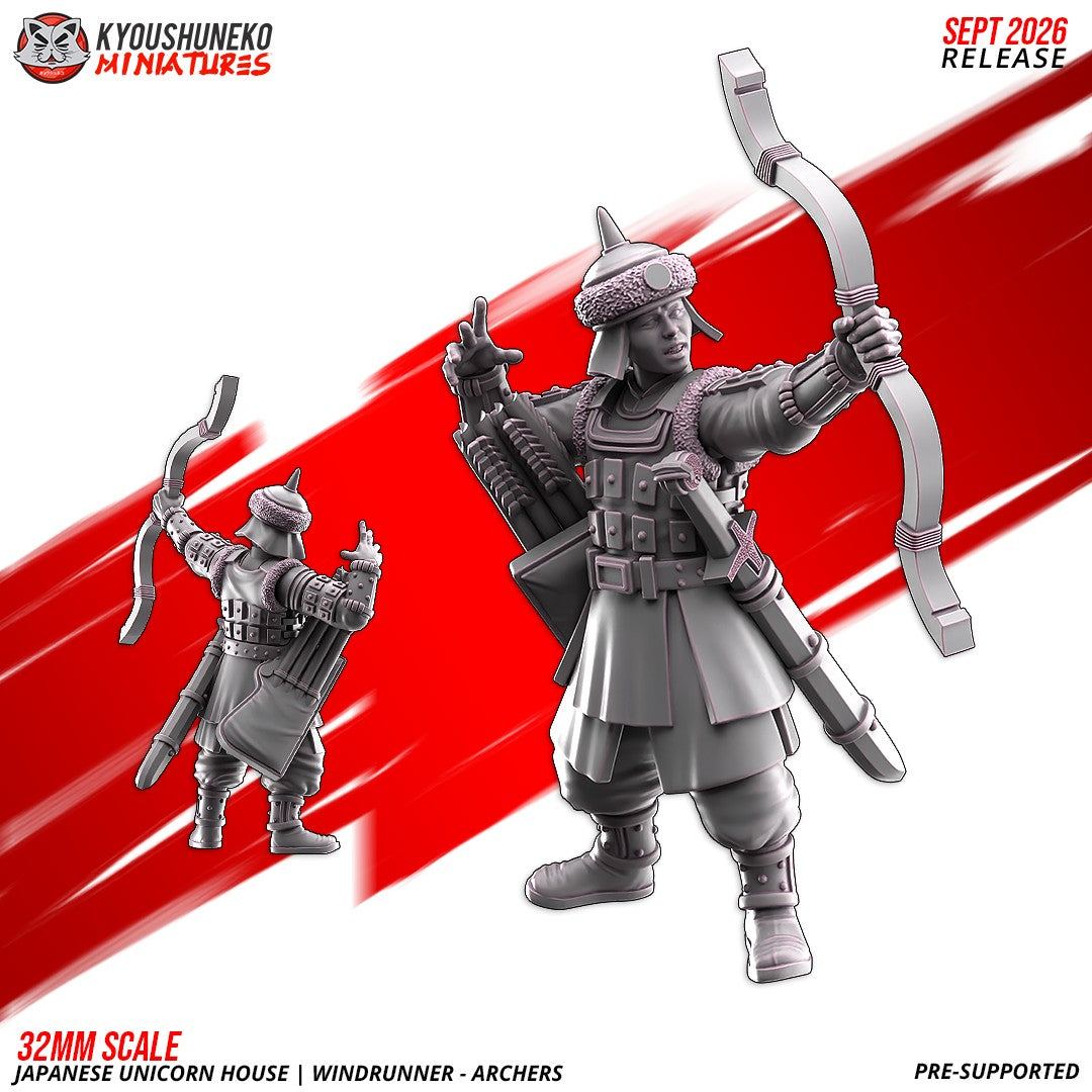 Windrunner archer, one of the eight sculpts, front and rear views, designer render by Kyoushuneko Miniatures.