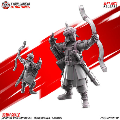 Windrunner archer, one of the eight sculpts, front and rear views, designer render by Kyoushuneko Miniatures.